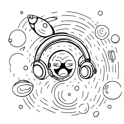 Lonely headphones floating in space near Uranus tattoo design idea