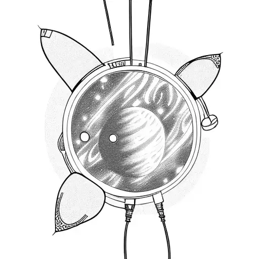 Lonely headphones floating in space near Uranus tattoo design idea
