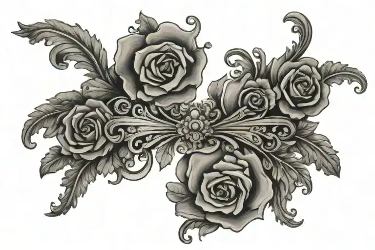 lower back tattoo, feminine, symmetrical, horizonatal blank space in middle, bdsm, female domination, sissy  tattoo design idea