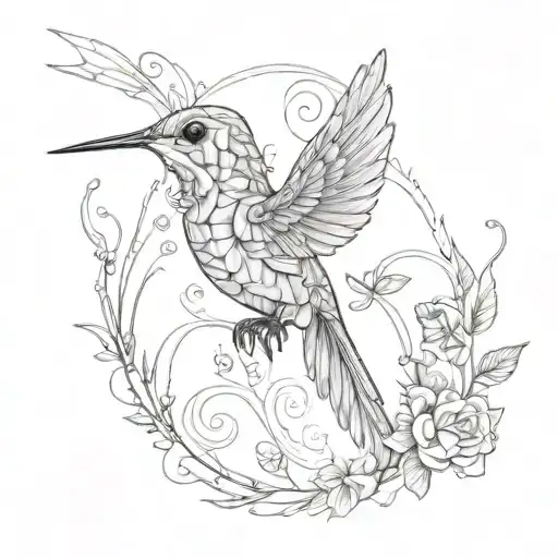 hummingbird skeleton black and white symmetrical tattoo design idea