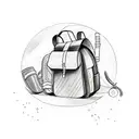 A sketch-style tattoo of a backpack surrounded by various water sports equipment tattoo design idea