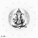 Ganesha dancing around the Tree of Life in the background of the Sagitarrius Constellation,and metatron cube  tattoo design idea