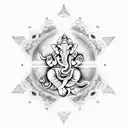 Ganesha dancing around the Tree of Life in the background of the Sagitarrius Constellation,and metatron cube  tattoo design idea