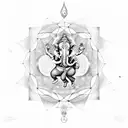 Ganesha dancing around the Tree of Life in the background of the Sagitarrius Constellation,and metatron cube  tattoo design idea