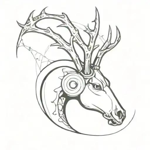 A minimalist tattoo of a turbocharger with deer antlers incorporated into the design tattoo design idea