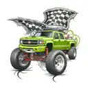 Create a dynamic tattoo of a racing track with a duramax truck driving on it tattoo design idea