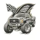 Create a dynamic tattoo of a racing track with a duramax truck driving on it tattoo design idea