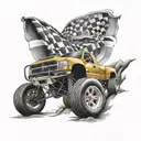 Create a dynamic tattoo of a racing track with a duramax truck driving on it tattoo design idea