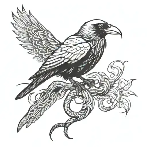 raven with snake and spider tattoo design idea