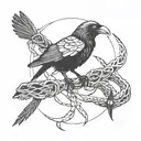raven with snake and spider tattoo design idea