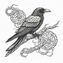 raven with snake and spider tattoo design idea