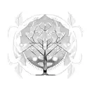 A mechanical tree with geometric patterns in blackwork style tattoo design idea