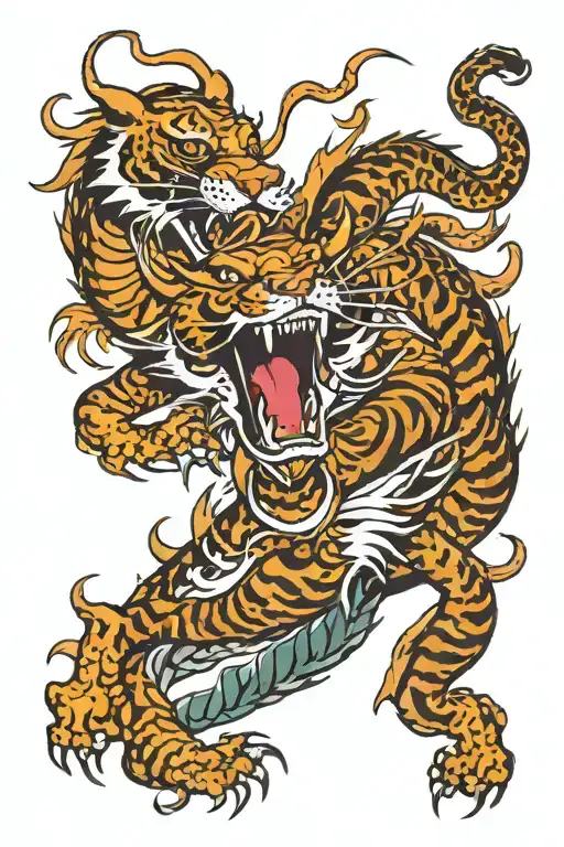 chinese dragon and tiger roaring tattoo design idea