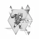 A tattoo of Link from The Legend of Zelda playing basketball in a dotwork style tattoo design idea