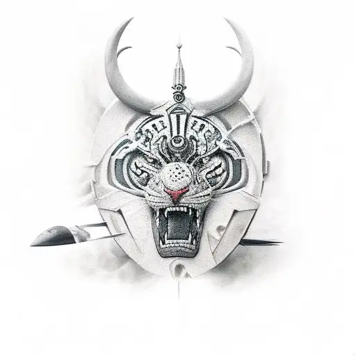 A warrior surrounded by powerful predators tattoo design idea