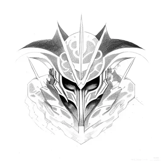 A heroic anime character wearing a mask of their favorite predator tattoo design idea
