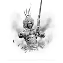 An afro-centric warrior wielding a unique weapon tattoo design idea