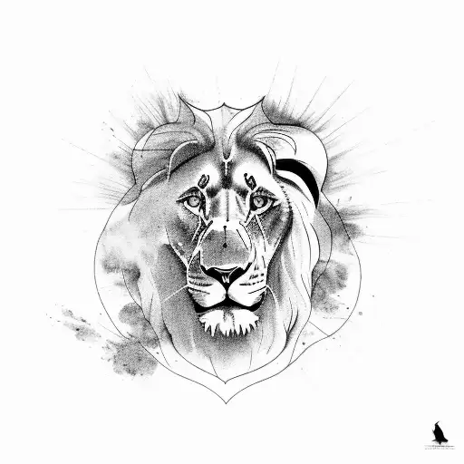 a flourishing birch tree in the back with a raven on a branch, a lion lying in the shadow of the tree and a gift  tattoo design idea