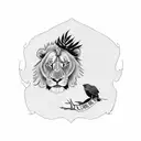 a birch tree with a raven on a branch, a lion lying in the shadow of the tree and a gift from god tattoo design idea