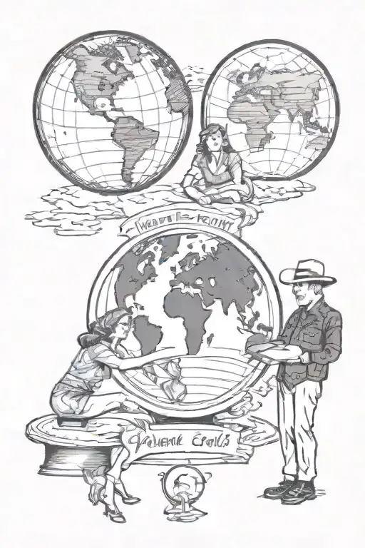 mom and dad are presenting the planet earth to their son  tattoo design idea