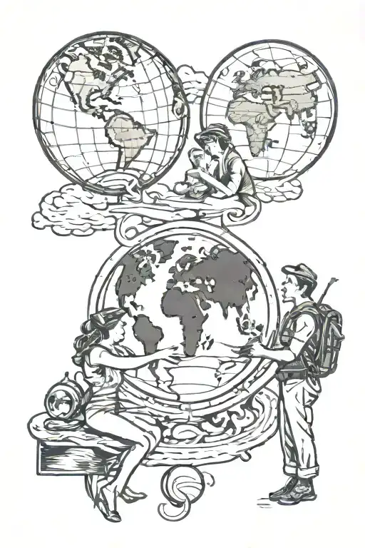 mom and dad are presenting the planet earth to their son  tattoo design idea