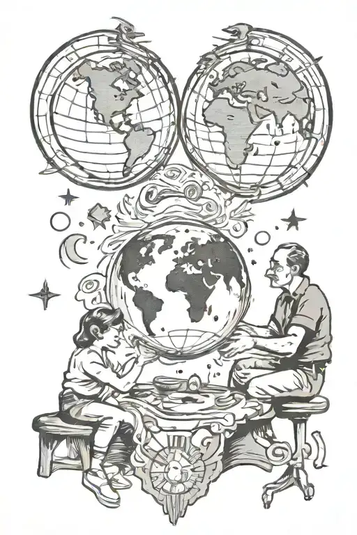 mom and dad are presenting planet earth to their one son  tattoo design idea