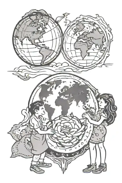mom and dad are presenting the planet earth to their son  tattoo design idea