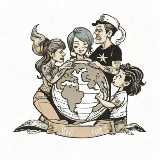mom and dad presenting the planet Earth to their son  tattoo design idea
