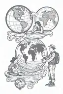 mom and dad are presenting the planet earth to their son  tattoo design idea