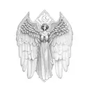 Guardian angel looking up .wings spread in a way to sore upwards .both the arms holding a heart (noble heart) . Stormy c tattoo design idea