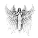 Guardian angel looking up .wings spread in a way to sore upwards .both the arms holding a heart (noble heart) . Stormy c tattoo design idea