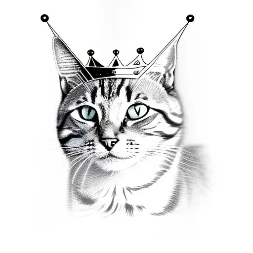 Tabby cat with a crown tattoo design idea