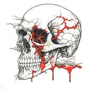 Black Gold Silver Broken decrepit Cracked and broken Skull missing jawbone dripping in blood and melting downwards. tattoo design idea