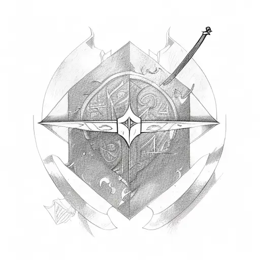 a longsword, side sword, and sabre in a triangle  tattoo design idea