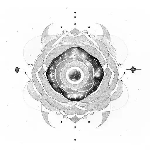 A cosmic-themed tattoo featuring a mother and daughter constellation forming a nova explosion, intertwined with a blooming rose tattoo design idea