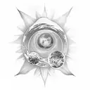 A surreal tattoo featuring a dreamlike scene of a mother and daughter floating among celestial bodies, with a mesmerizing nova explosion and a mystical rose in the foreground tattoo design idea