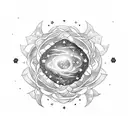 A cosmic-themed tattoo featuring a mother and daughter constellation forming a nova explosion, intertwined with a blooming rose tattoo design idea