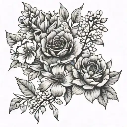 december and july birth flower bouquet tattoo design idea