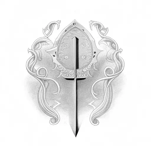 A claymore sword, which includes a weighing scales to symbolise the libra star sign, the drawing is going to be used as  tattoo design idea