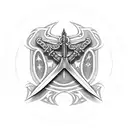 A claymore sword, which includes a weighing scales to symbolise the libra star sign, the drawing is going to be used as  tattoo design idea