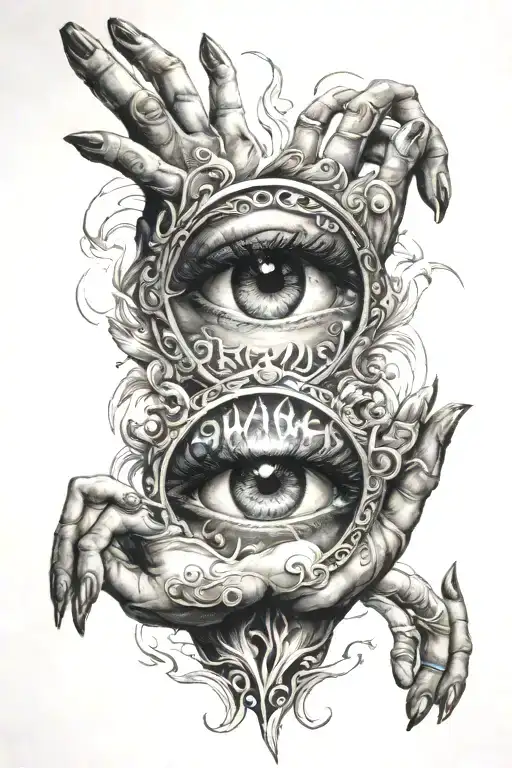 Path, eyes, hands, unity, flame, brave, excellence tattoo design idea