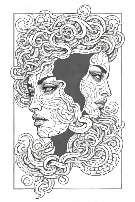 split face two in one with divider in between one side Medusa the other Artemis   tattoo design idea