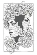 split face two in one with divider in between one side Medusa the other Artemis   tattoo design idea