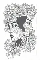 split face two in one with divider in between one side Medusa the other Artemis   tattoo design idea