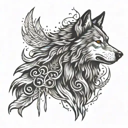 dangerous alone wolf howling tattoo design idea