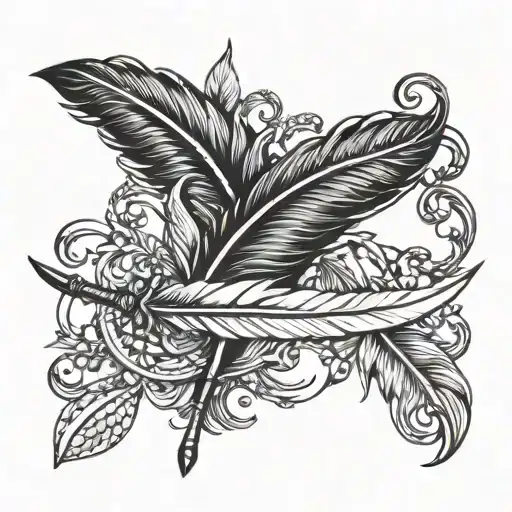 feather quill pen writing tattoo design idea
