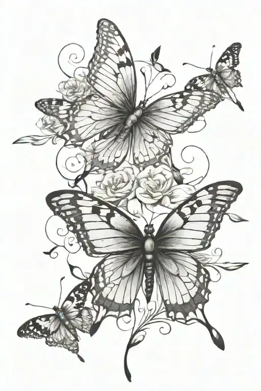 Butterflies and dragonflies flying together tattoo design idea