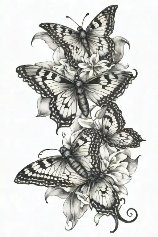 Butterflies and dragonflies flying together tattoo design idea