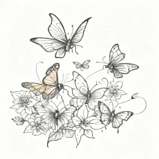 Butterflies and dragonflies flying tattoo design idea
