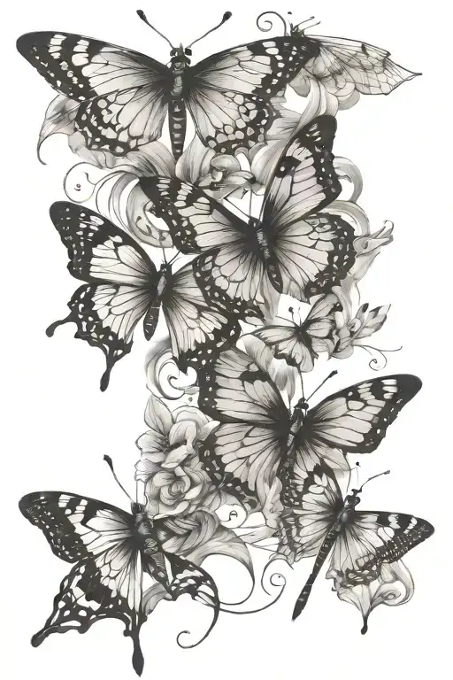 Butterflies and dragonflies flying tattoo design idea